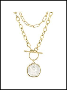 Chunky Coin Necklace 18K Gold Plated 18-Inch Toggle Chain